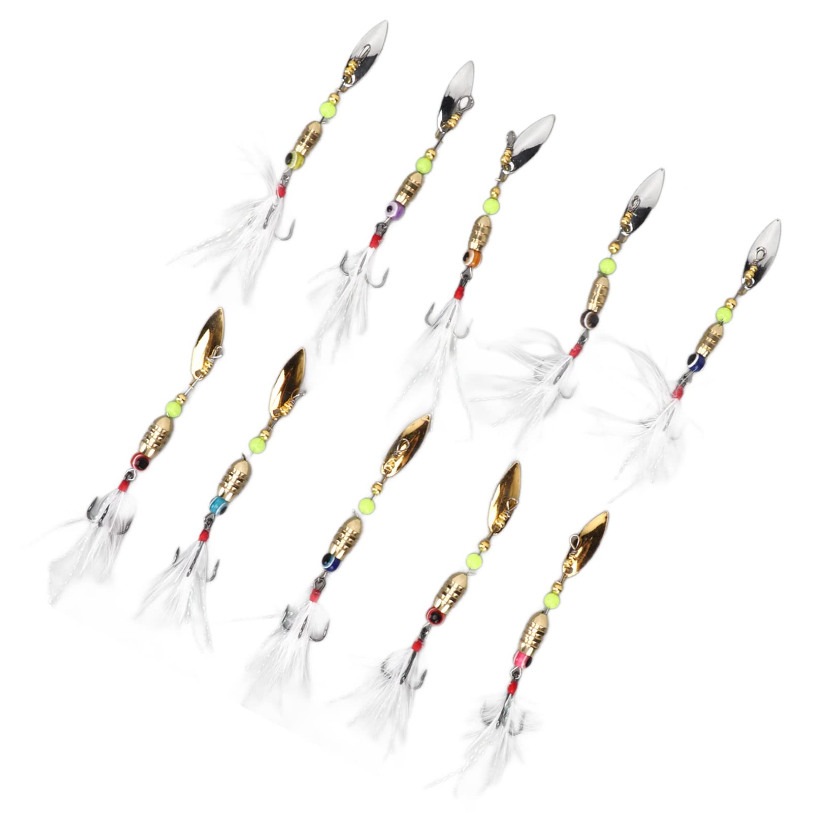 Kit de Equipo de señuelos de Pesca, 10 Piezas, Anzuelo de Plumas de Lentejuelas Giratorio Compuesto, Color Brillante, Resistente al Agua Salada, señuelos de Pesca de Acero con