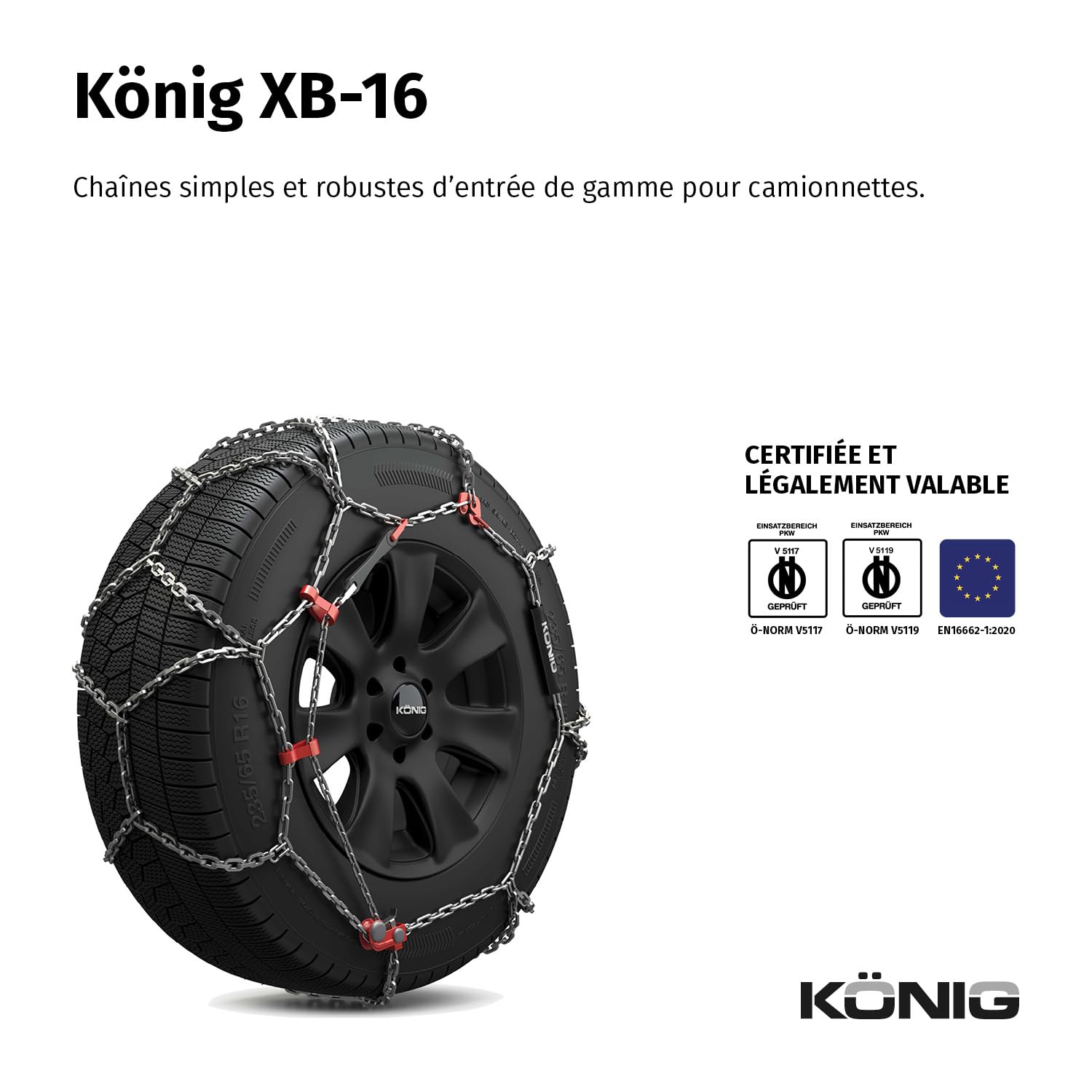 KÖNIG XB-16 265- Chaînes à Neige, Set de 2
