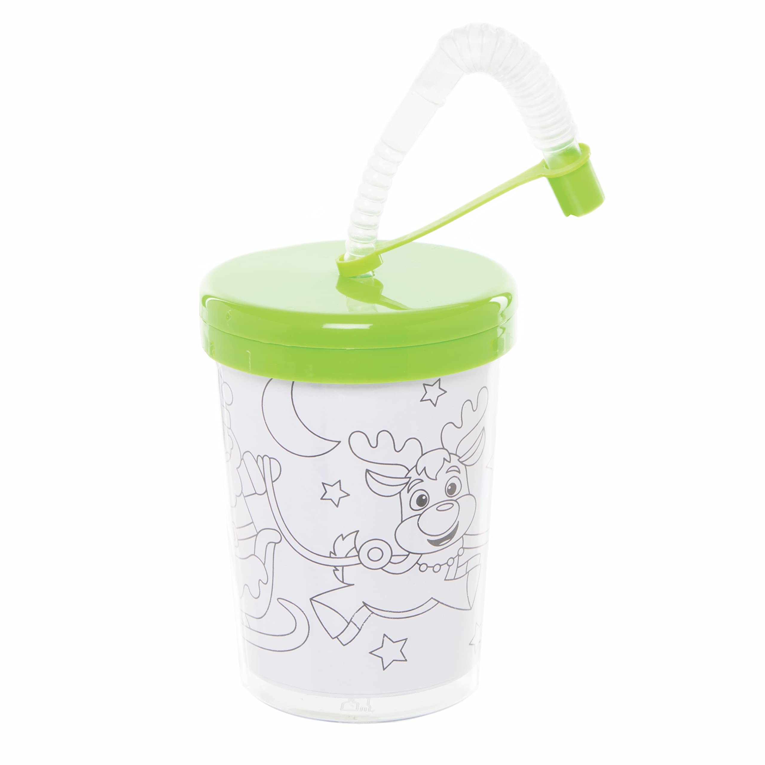 Baker Ross FC148 Gobelet Plastique Enfant Avec Paille Motif Noël - Lot De 3, Gobelet Avec Paille, Gobelet Personnalisable, Dessin à Colorier Enfant, Loisirs Creatifs Pour Enfant