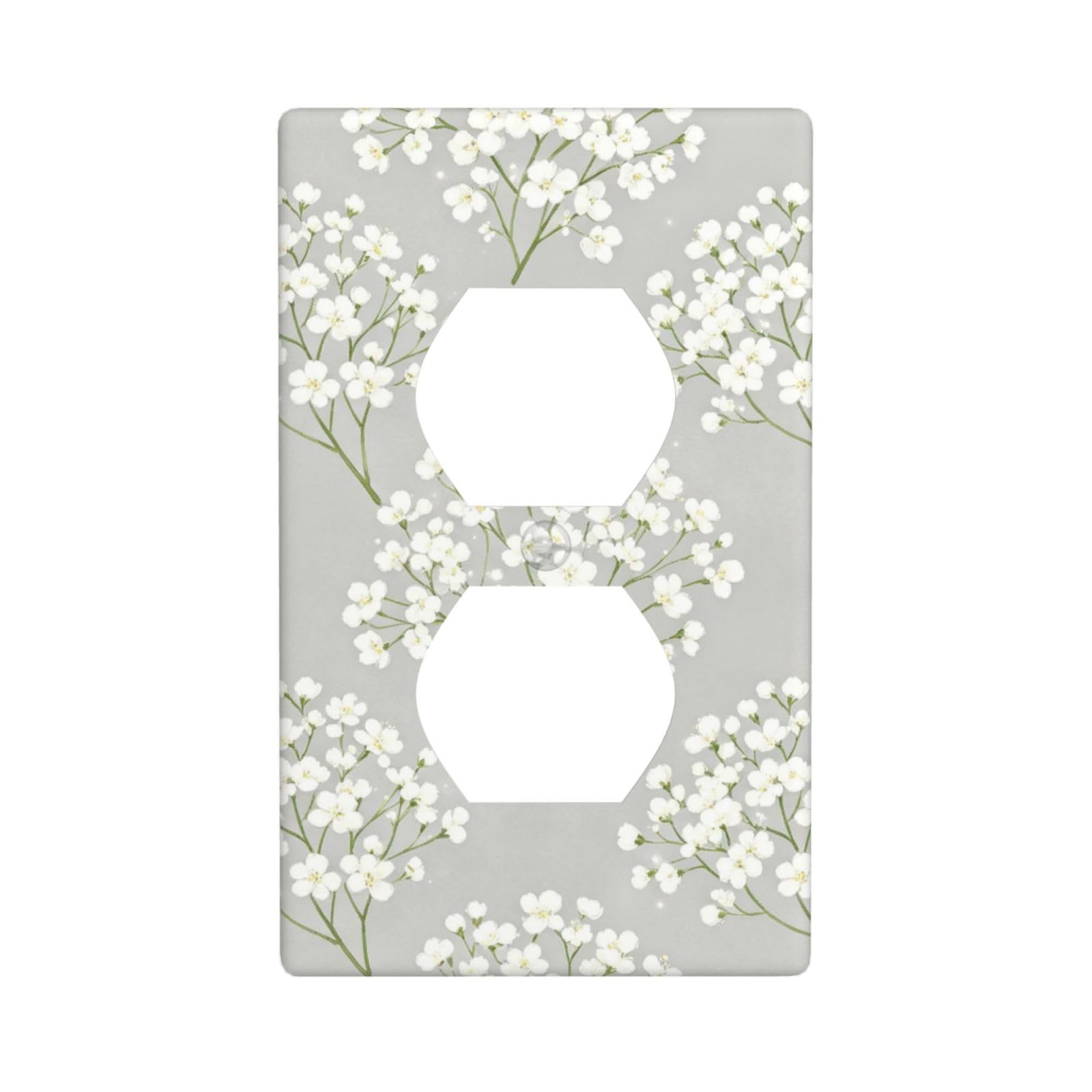 Cntdbu White Flower Unbreakable Polycarbonate Switch Plate-1 Gang Screwless Wall Plate For Home Office