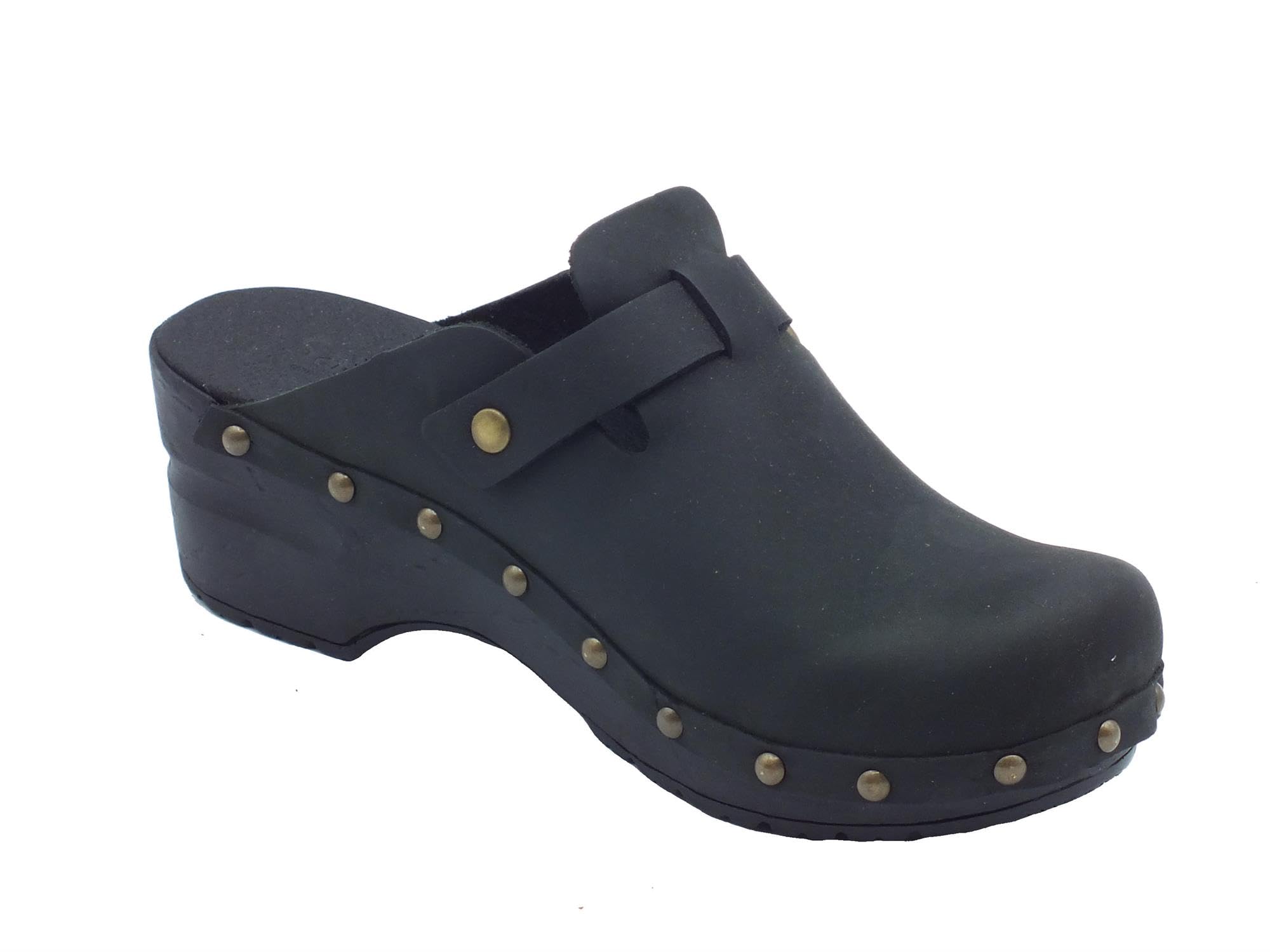 Sanita Sanila | Zoccoli Aperti da Donna | Zoccoli Artigianali Originali in Pelle Flessibile | Plantare Anatomico in Schiuma Morbida | Nero | 36 EU