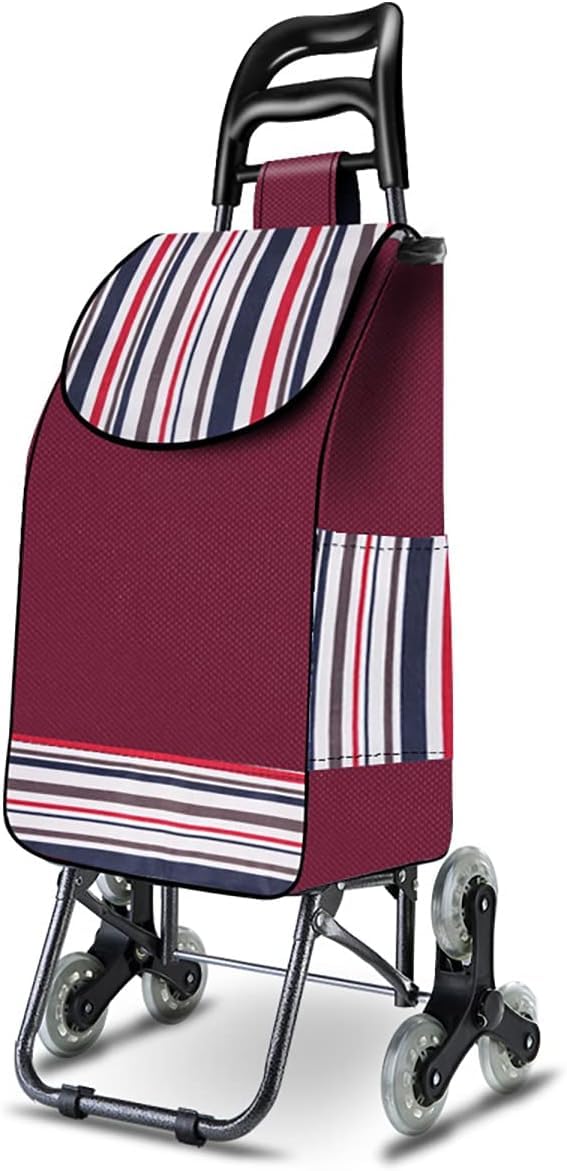 Foldable Shopping Cart On 6 Wheels, Stair Climbing Cart, Shopping Trolley, Red