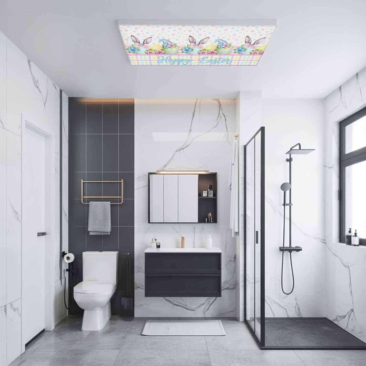 2x4 ft Fluorescent Light Cover for Ceiling Happy Easter Spring Flower Eggs Magnetic Light Filters, Rabbit Colorful Polka Dot Ceiling Lampshades for Home School Office 4Pcs