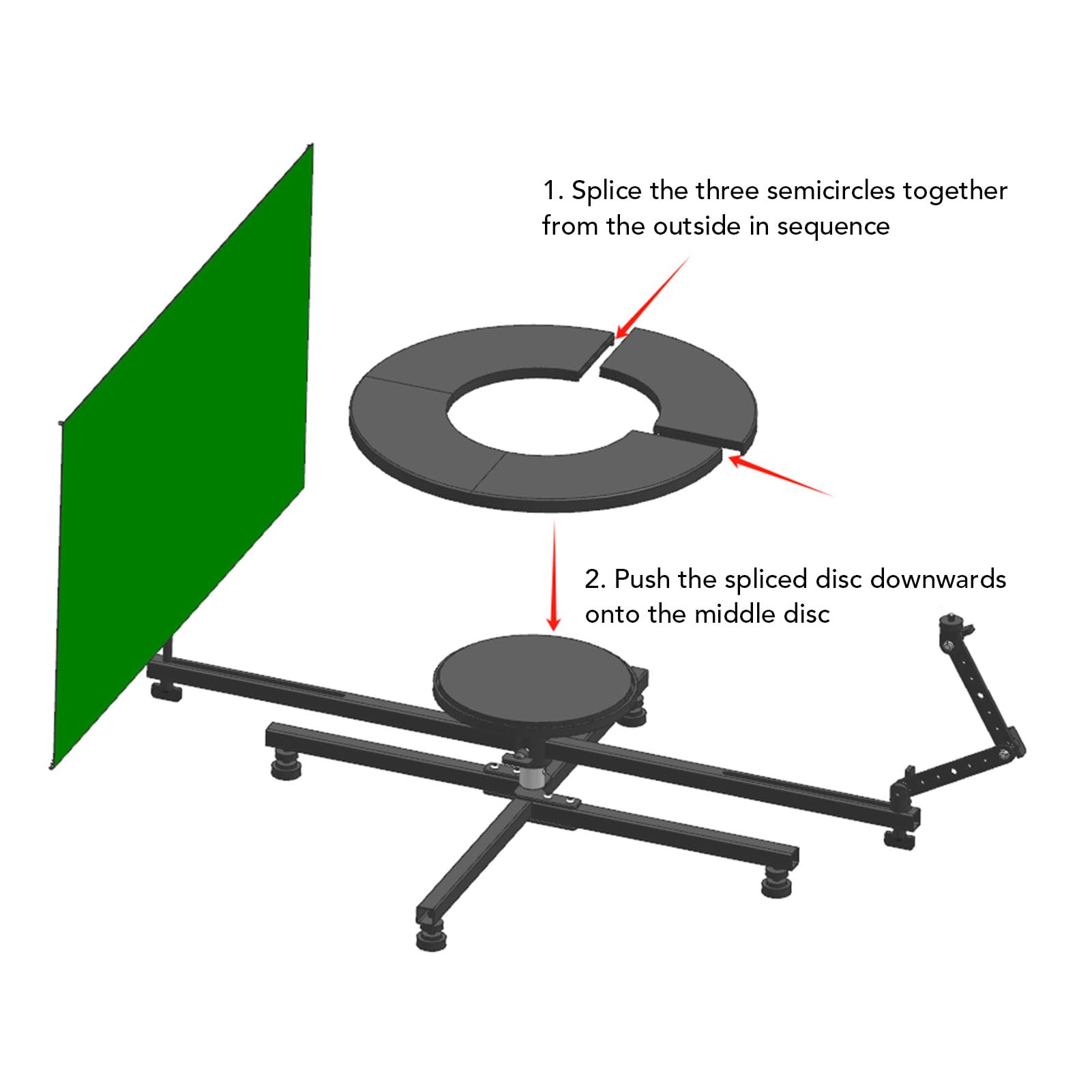 Camera Rig, Kit Piattaforma Rotante Video a 360 Gradi con Sfondo Rimovibile, Braccio Magico Regolabile, Piattaforma Rotante Video per Registi e Operatori Video