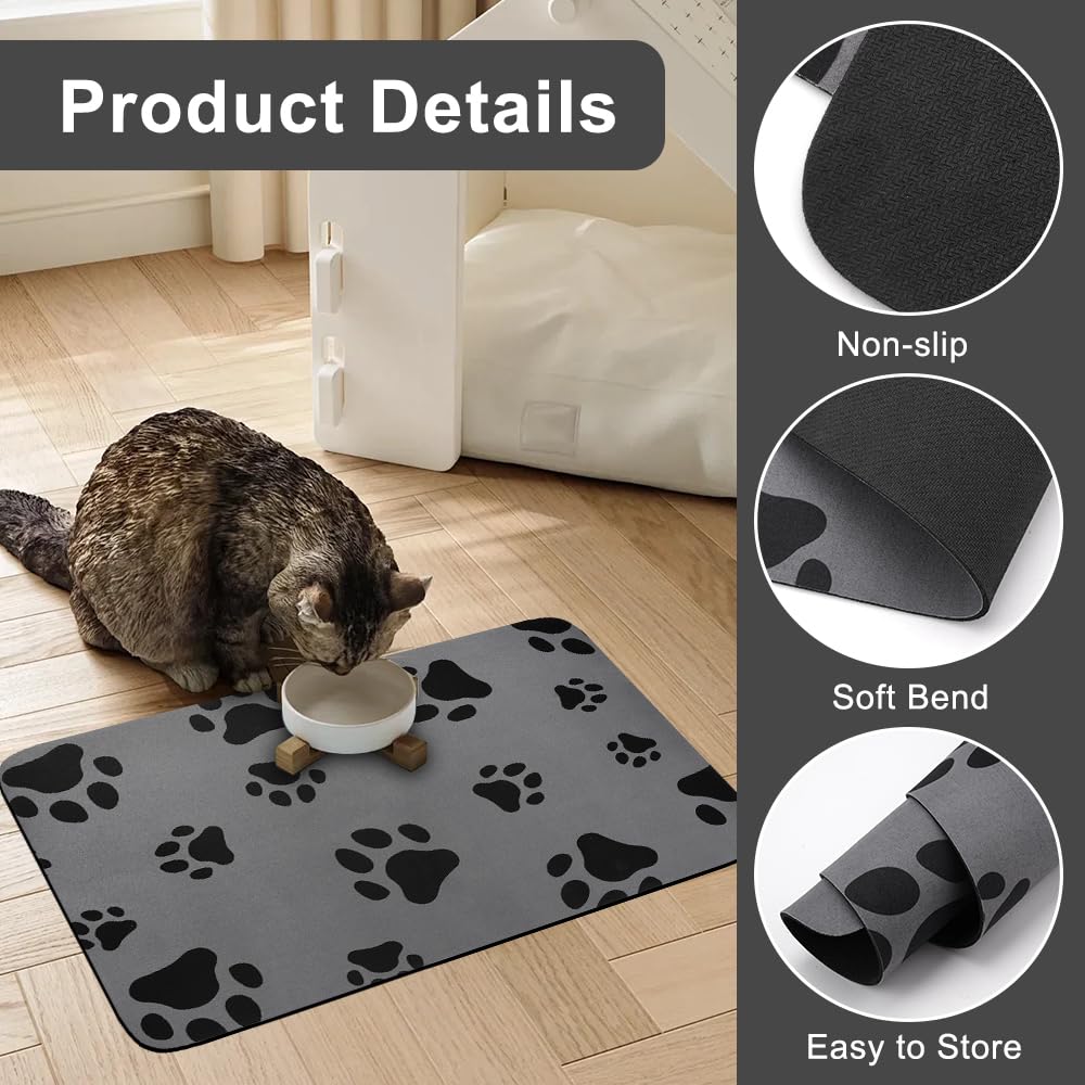 Tappetino Sotto Ciotola Gatto Tappetino Ciotole Cani 60x40 Cm - Assorbente E Antiscivolo - Diatomite Impermeabile - Per Cibo E Acqua Animali Tappetino Cibo Cani - 3