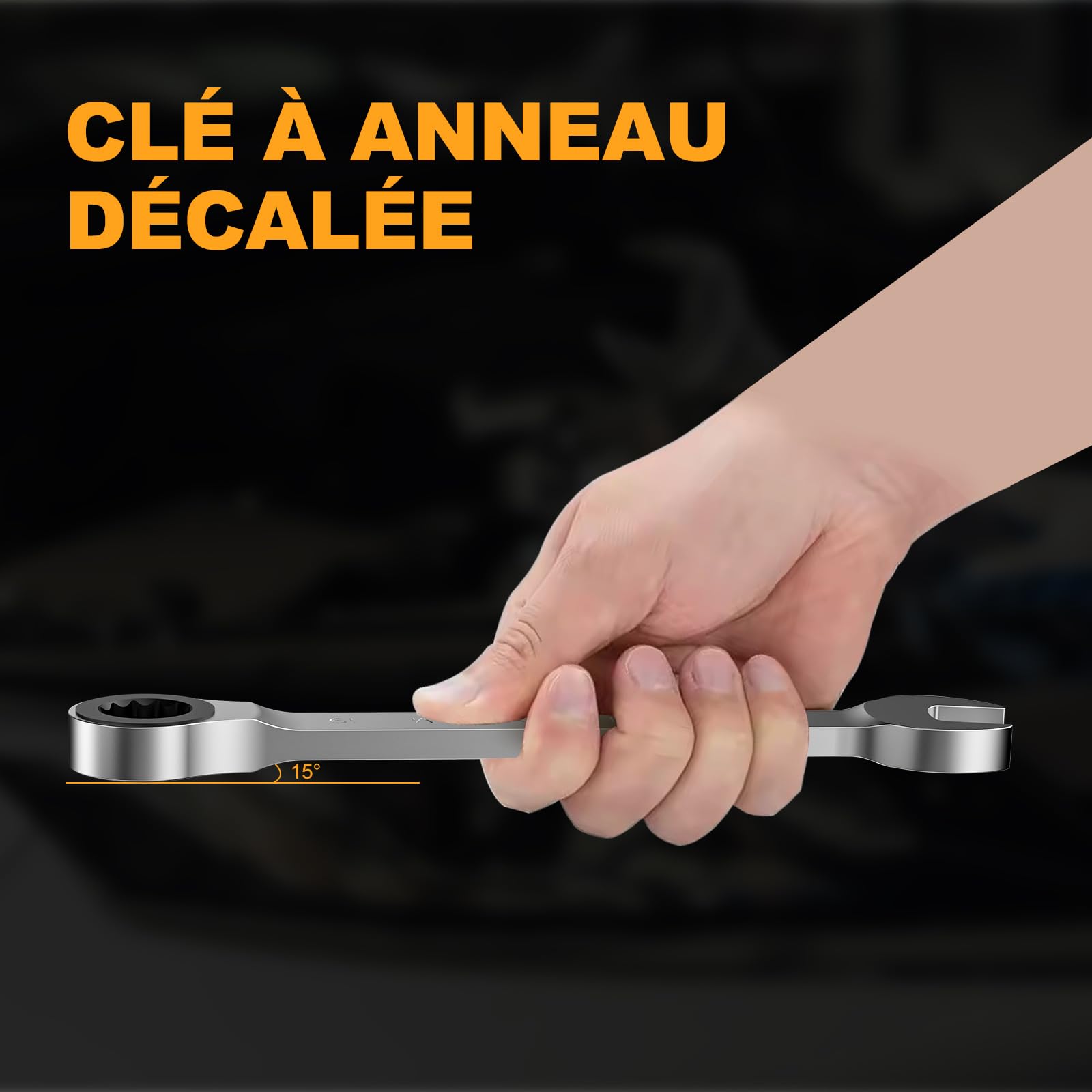 HYCHIKA Cle Plate a Cliquet, Clé Plate 6-19 mm Métrique, 72 Dents 5° Angle Reprise Clés Mixtes à Cliquet en Acier Chrome-vanadium avec Sac de Rangement, Cle Plate 9 Pièces pour Réparation Domestique