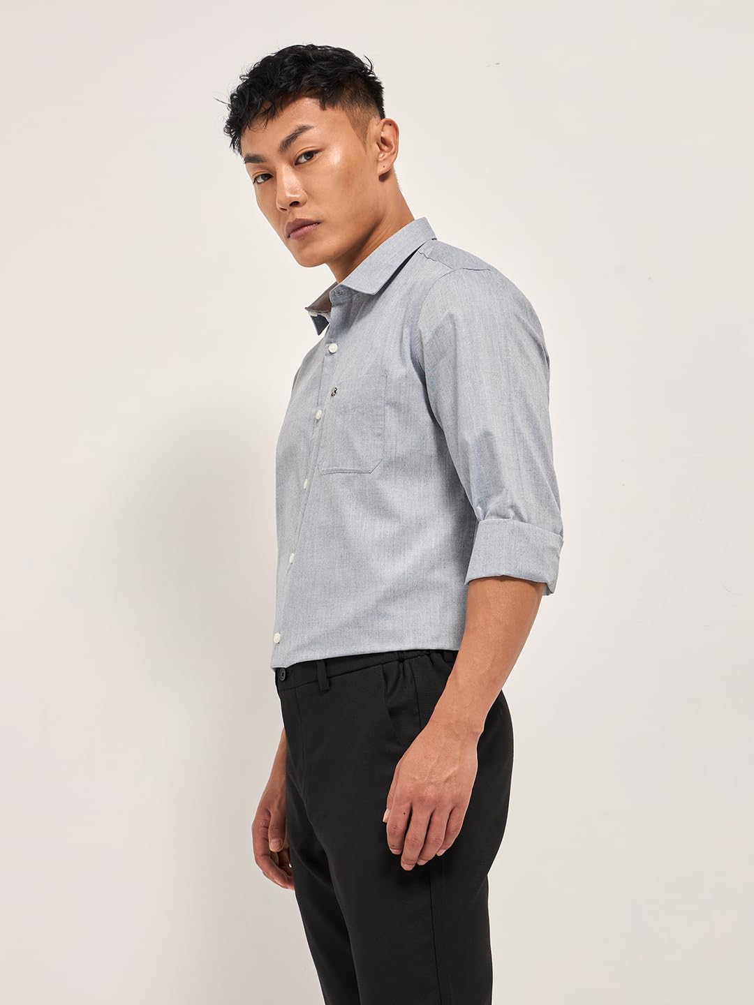 THE BEAR HOUSE Men's Solid Tailored Fit Formal Shirt Grey 2