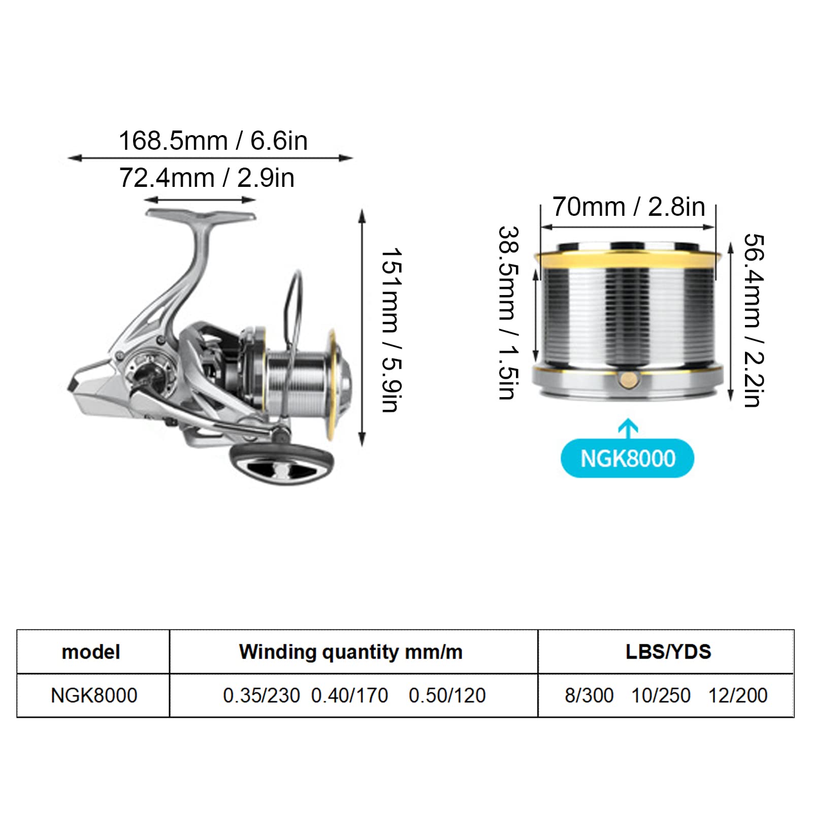 AL Outdoors 4.8:1 kołowrotek spinningowy, łożyska 17+1, lekki nylonowy korpus z metalowym wahaczem i wrzecionem ze stali nierdzewnej, 740g, odpowiedni do rzek i jezior