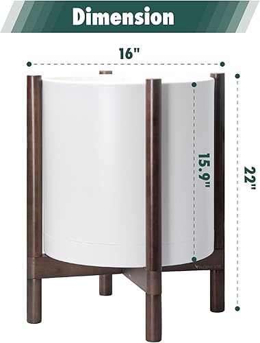 Miniatura 3 de Maceta D'vine Dev con soporte - Maceta de cilindro de plástico de 16 pulgadas con soporte de madera para interior, maceta mate de color blanco +