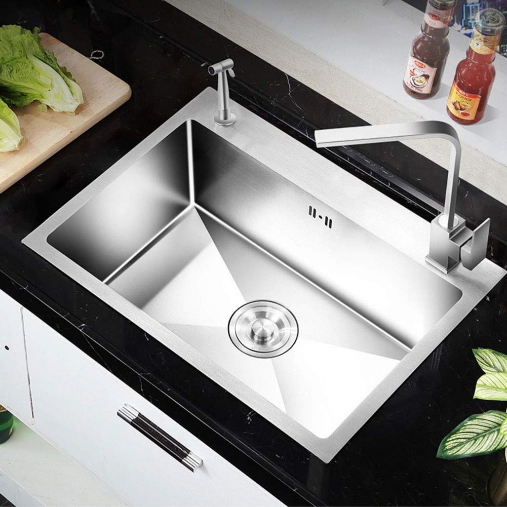 Juego de Fregadero de Acero Inoxidable, Fregadero de Cocina de un Solo tazón con Kit de plomería Completo, escurridor, instalación empotrada.,