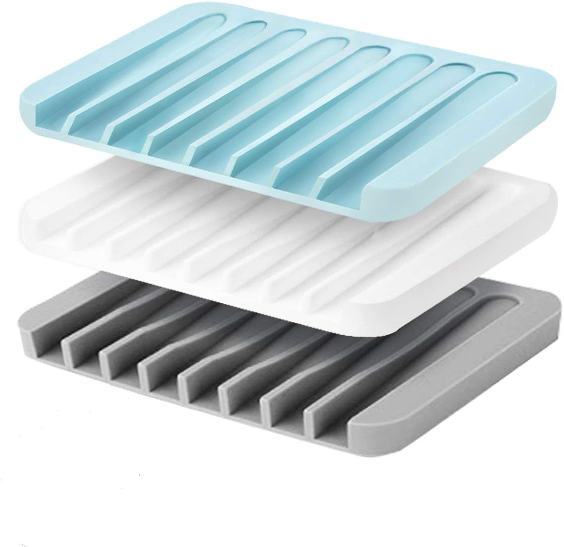 3 Pack Soap Dish for Shower, Silicone Rubber Soap Holder Stand Saver Tray Case for Bathroom