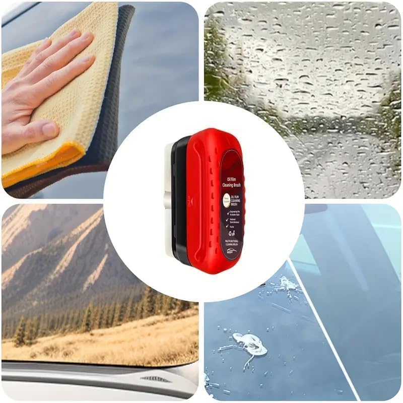 Image of Pack of 3 Car Glass Oil Film Cleaning Brush | Windshield Cleaner Tool for Clear Vision | Anti-Fog, Anti-Rain Window Cleaner | Automotive Glass Cleaning Kit for Cars & SUVs (PacKk of 3)