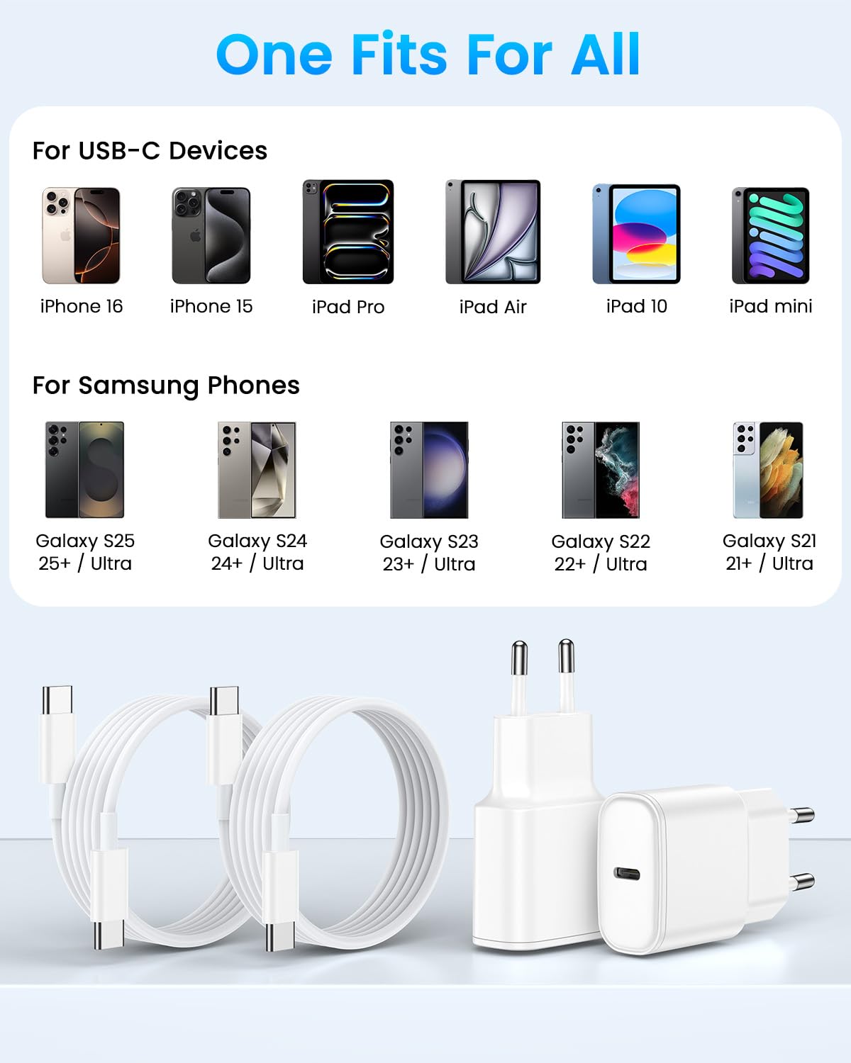 Cargador iPhone 17 16 15, 2Pack Carga Rapida iPad Cargador USB C 20W Enchufe con 2M Tipo C Cable para iPhone 15/16/17/Pro/Plus/Pro max/17Air/17Plus/16Pro/iPad Pro/Air/Mini Carregador Rapido Adaptador — view 3