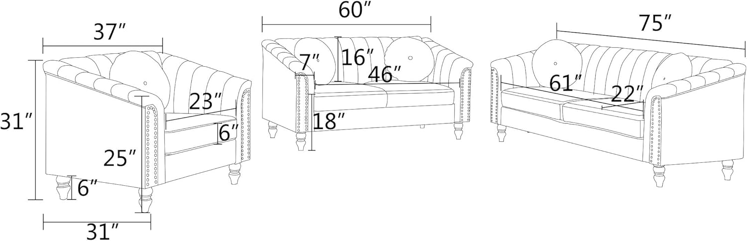 60" Loveseat Sofa, Microfiber Chesterfield Upholstered Sofas Love Seat, Couch Chair Sets with Style Button Tufted, Scroll Arms and Nailhead for Living Room, Office, White