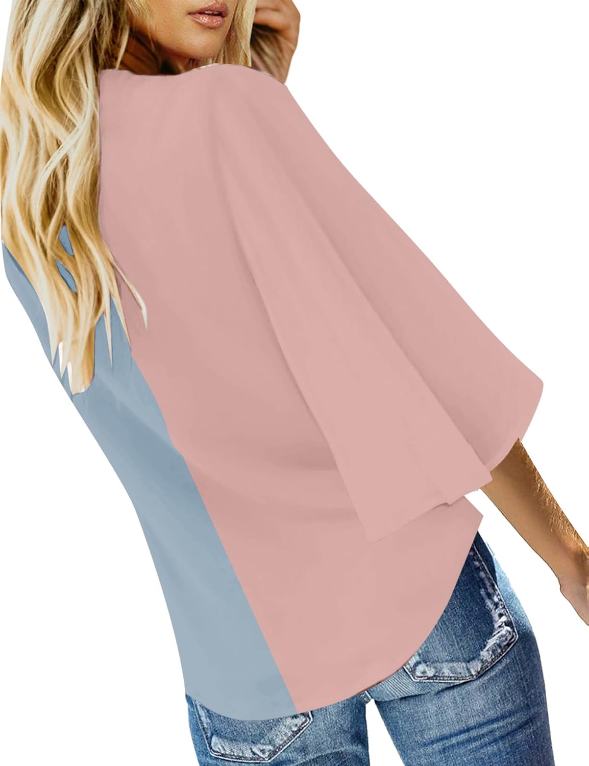 luvamia Women's Casual V Neck Tops 3/4 Sleeve Tie Knot Blouses Solid Button Down Shirts - Image 2