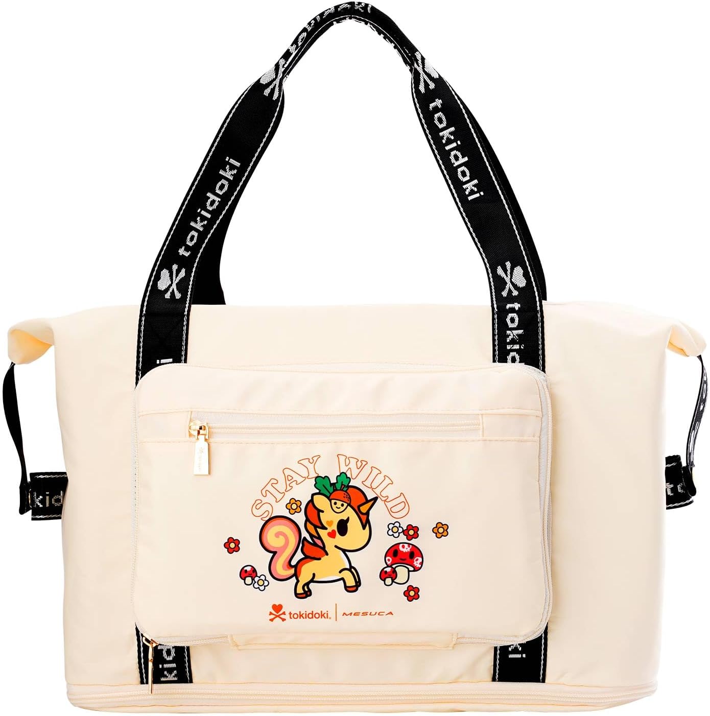 Tokidoki Unicorno Foldable Duffle Bag for Travel, 40L Expandable Weekender Bags with Trolley Sleeve Overnight Bags for Travelling (Colorful)