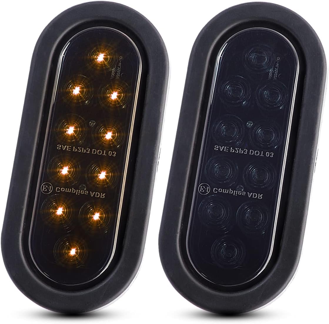 Meerkatt (Pack of 2 6 Inch Oval Smoked Lens Amber Lamp Flush Mount Sealed Bulb Pickup Signal Turn Tail Lights 10 LEDs w/Grommet & Plug Bus Trailer Truck Lorry 12V DC Waterproof UA12
