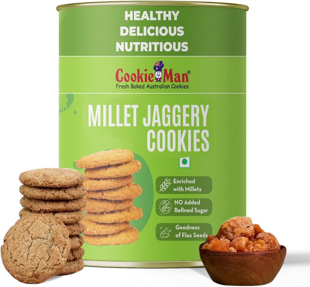 Millet Jaggery Cookies – 200g | Multigrain Biscuits with Atta, Ragi, Millets, Flax Seeds & Sesame Seeds | Healthy, Nutritious Snack, Guilt-Free Treat