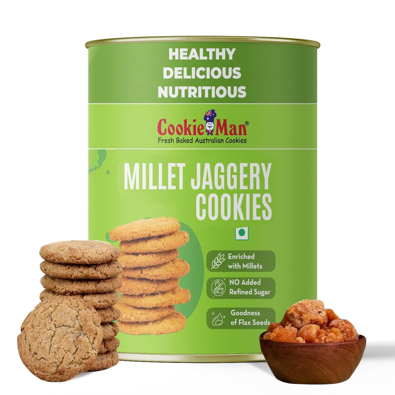 Millet Jaggery Cookies – 200g | Multigrain Biscuits with Atta, Ragi, Millets, Flax Seeds & Sesame Seeds | Healthy, Nutritious Snack, Guilt-Free Treat