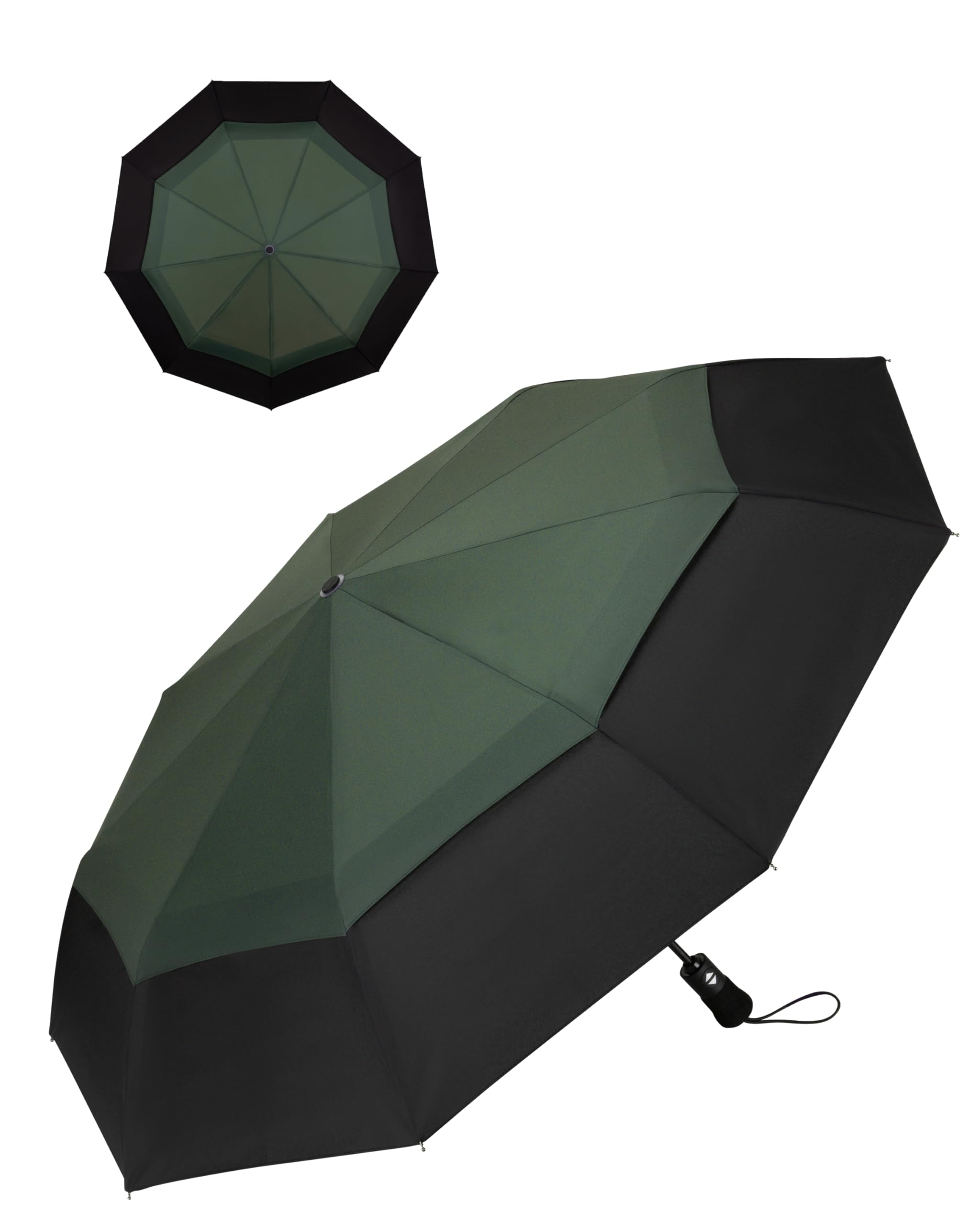 Chakipee Men's Green-116Cm Compact Travel Umbrella Windproof Strong- Automatic Folding Umbrellas For Wind And Rain, Double Vented Canopy 210T Fabric 102Cm Span - 9 Ribs Portable Umbrella For And Wo Green