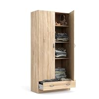 Dmora - Armadio guardaroba a due ante e un cassetto, colore rovere