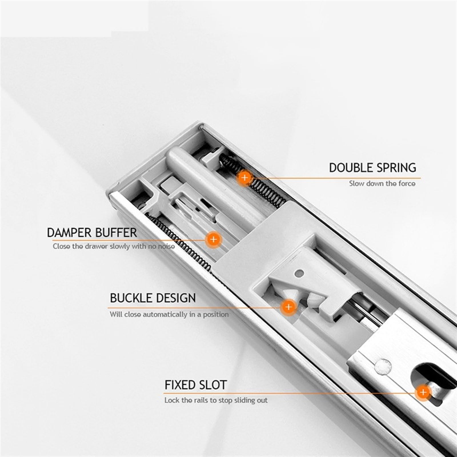 Guide Per Cassetti Buffer Damper Rails 10"-22" Stainless Steel Cabinet Slides Soft Close Three-Section Drawer Hardware Per Cucina(Normal 14inch 35cm)