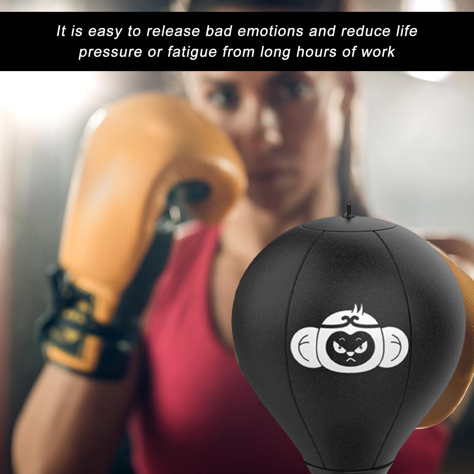 Sac de frappe de bureau avec ventouse, punching-ball de table anti-stress Noir