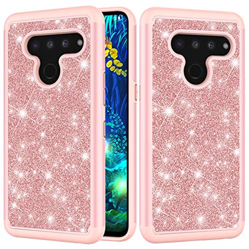 Sidande Phone Case for LG V50 /for LG V50 ThinQ 5G Case (2019), Girls Women Glitter Bling Sparkle Defender Heavy Duty Phone Cover Cases for LG V50 ThinQ (Rose Gold)