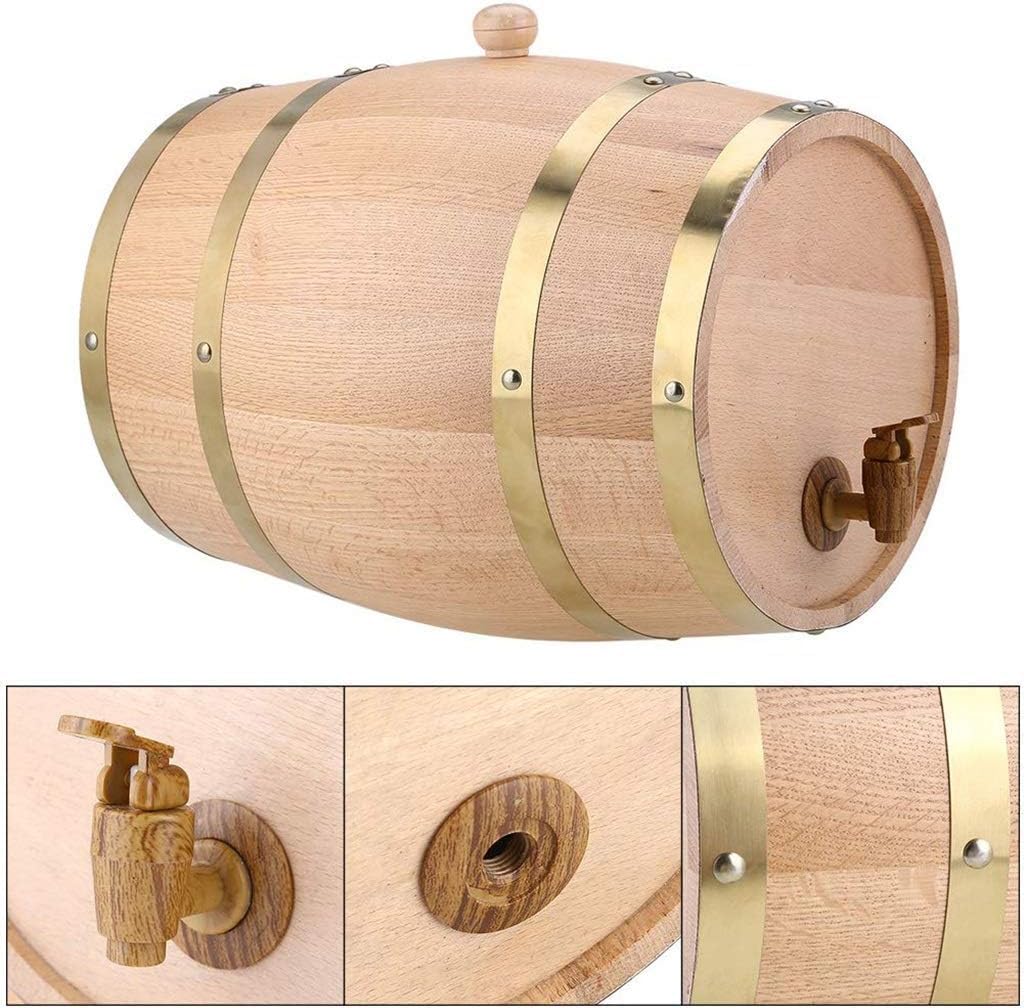 Wine Barrel Oak Barrel, Vintage Style 15L Wooden Wine Barrel Dispenser for Whisky Wine Beer Spirits
