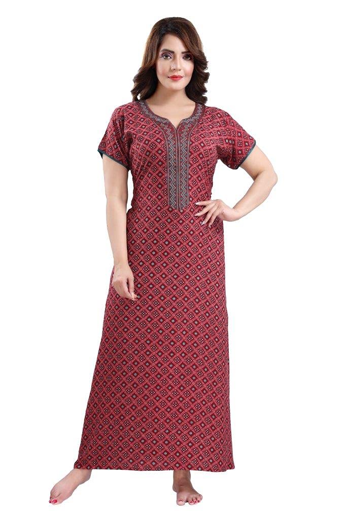 Women's Cotton, Rayon & Polyester Printed A- Line Maxi Nighty (Alpine) 901-image-7