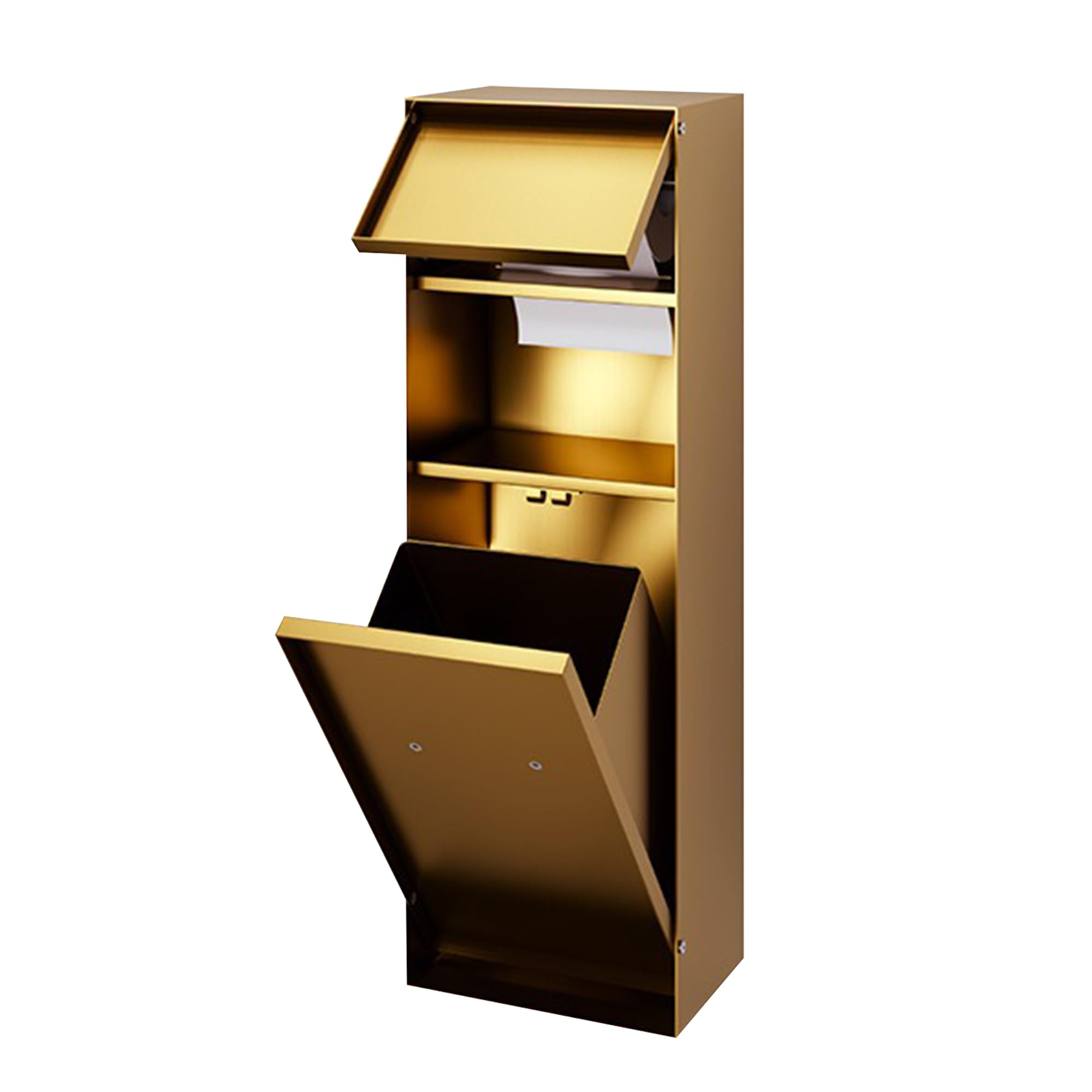 MESCXTY 304 Stainless Steel Recessed Bathroom Niche, Toilet Paper Holder with Storage, Hidden Trash Can Cabinet, Built-in Wall Alcove, Cabinet for Restaurant Restroom,Gold