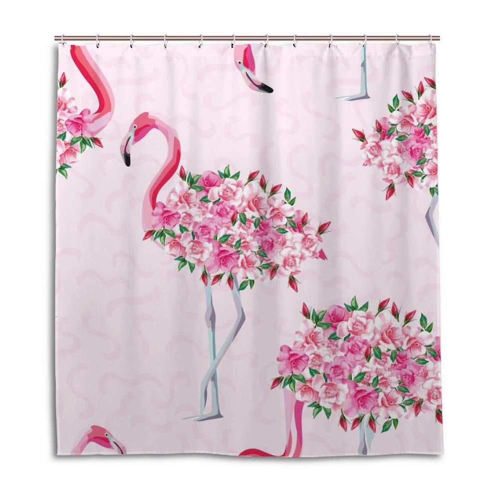 Rideau de douche anti-éclaboussures facile à nettoyer à motif flamant rose