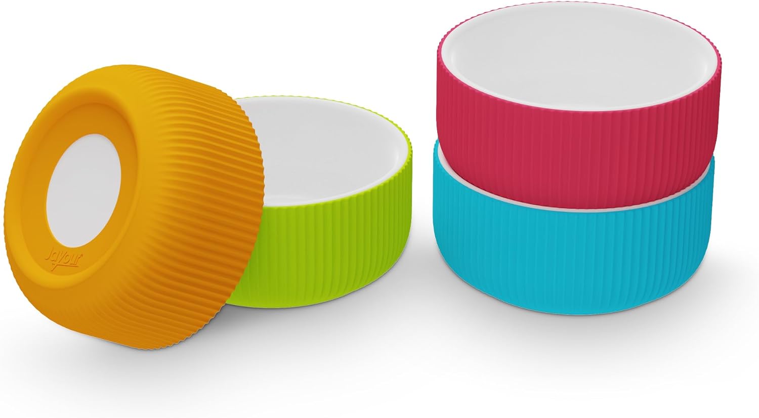 Jayour Kids Porcelain Bowls with Anti-Slip Silicone Sleeves | Microwave & Dishwasher Safe | Premium Toddler Bowls for Eating | Perfect for Toddlers & Kids - Set of 4