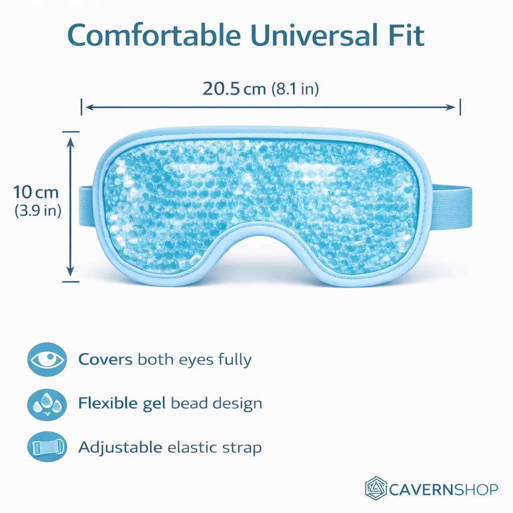 Reusable Gel Beads Eye Mask for Hot & Cold Therapy | Cooling Eye Mask for Sleeping, Puffy Eyes & Eye Relaxation | Adjustable Elastic Strap | Unisex | Light Blue — Amazon image 2
