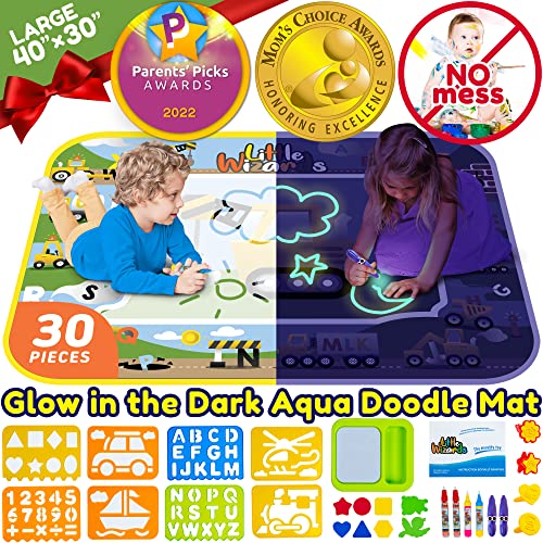 Toddler Coloring Sensory Mat - Toddler Art Water Doodle Mat - Mess Free Coloring for Toddlers - Drawing Board for Toddlers 1-3 with Water Painting Pens for Kids - Aqua Magic Doodle Mat Age 1 2 3 4 5