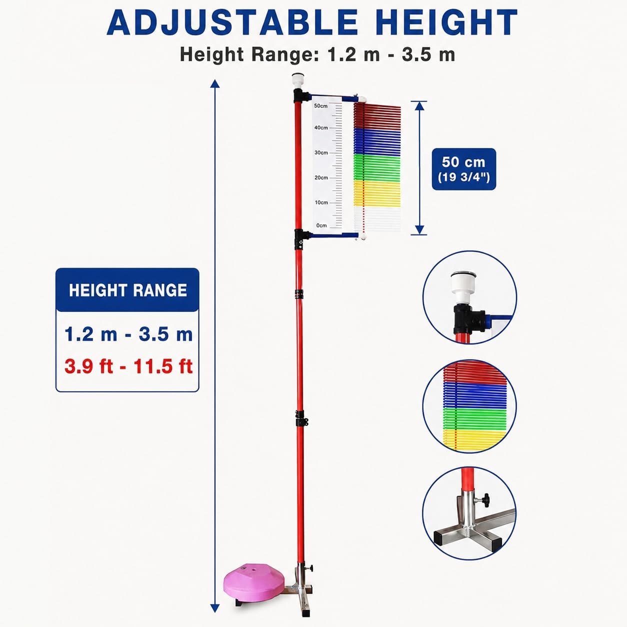 Vertical Jump Trainer - Medidor de salto ajustable y probador de salto para gimnasio, escuela, atletas, medición de 3.9 a 3.5 m para un entrenamiento eficaz
