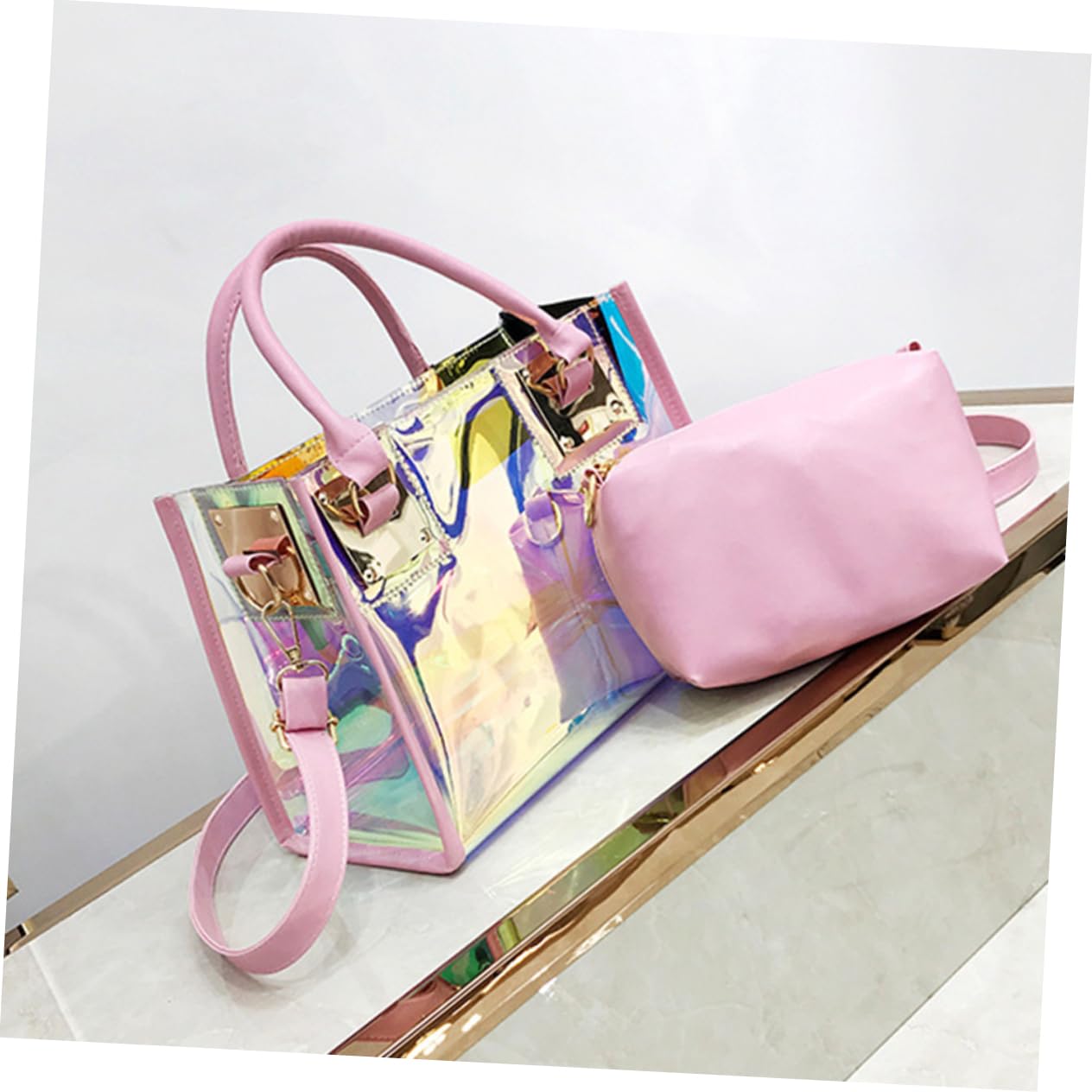 CALLARON Bolsa De Mensajero Para Mujer Bolsa Cruzada Bolso De Hombro Bolsa Cuadrada Transparente Bolsa Cuadrada De Pvc Bolso Brillante Bolsa De Mensajero Transparente Bolso Cruzado