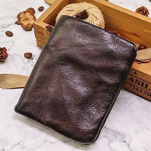 1PCS Genuine Leather Bifold Wallet Single Snap Men's Leather Wallet Vintage Wallet Can Hold Banknotes, Bank Cards, Coins (Coffee color)3