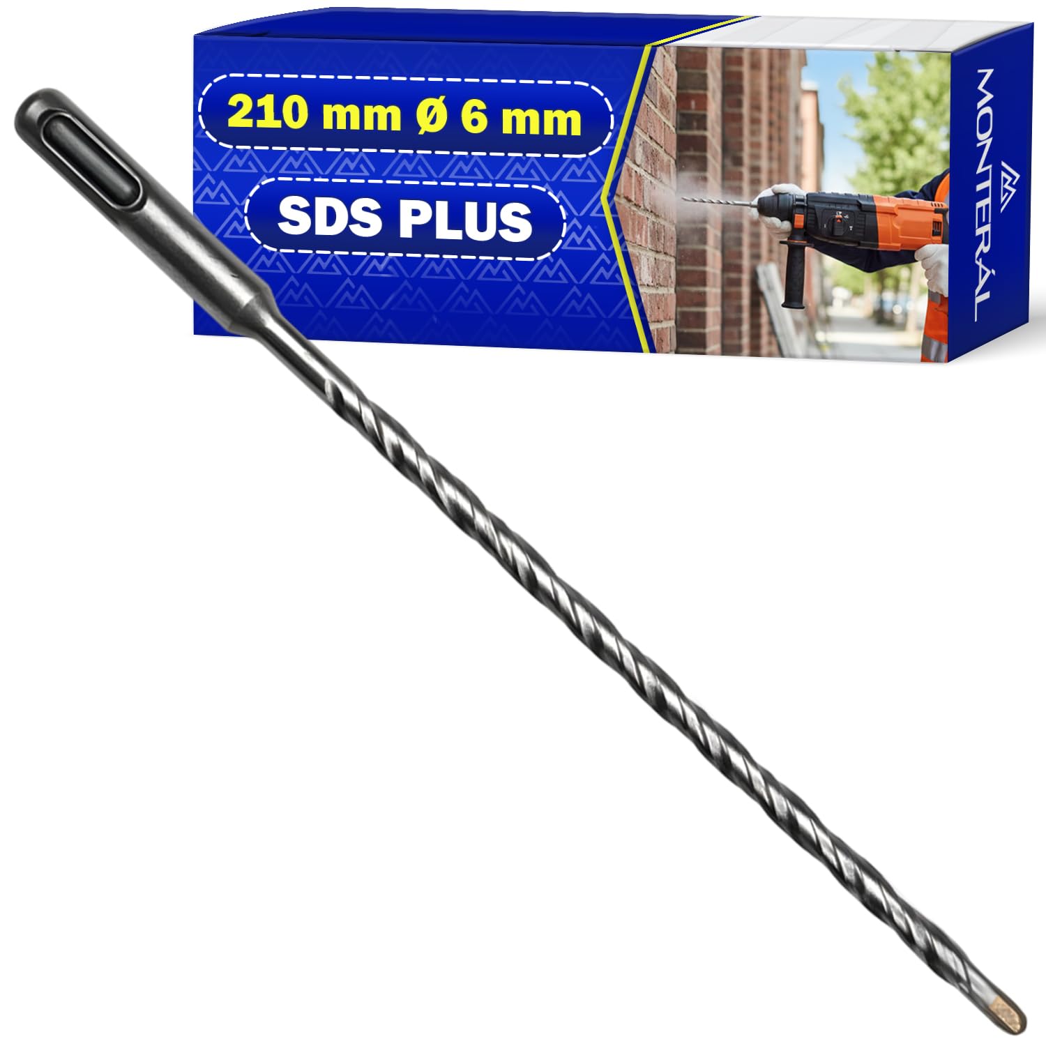 SDS Plus Concrete Drill Bit Ø 6 mm x 210 mm Made of Steel and Tungsten Carbide - Concrete Drill Bit Can Be Used for Brick Walls Stone Reinforced Concrete - MONTERAL