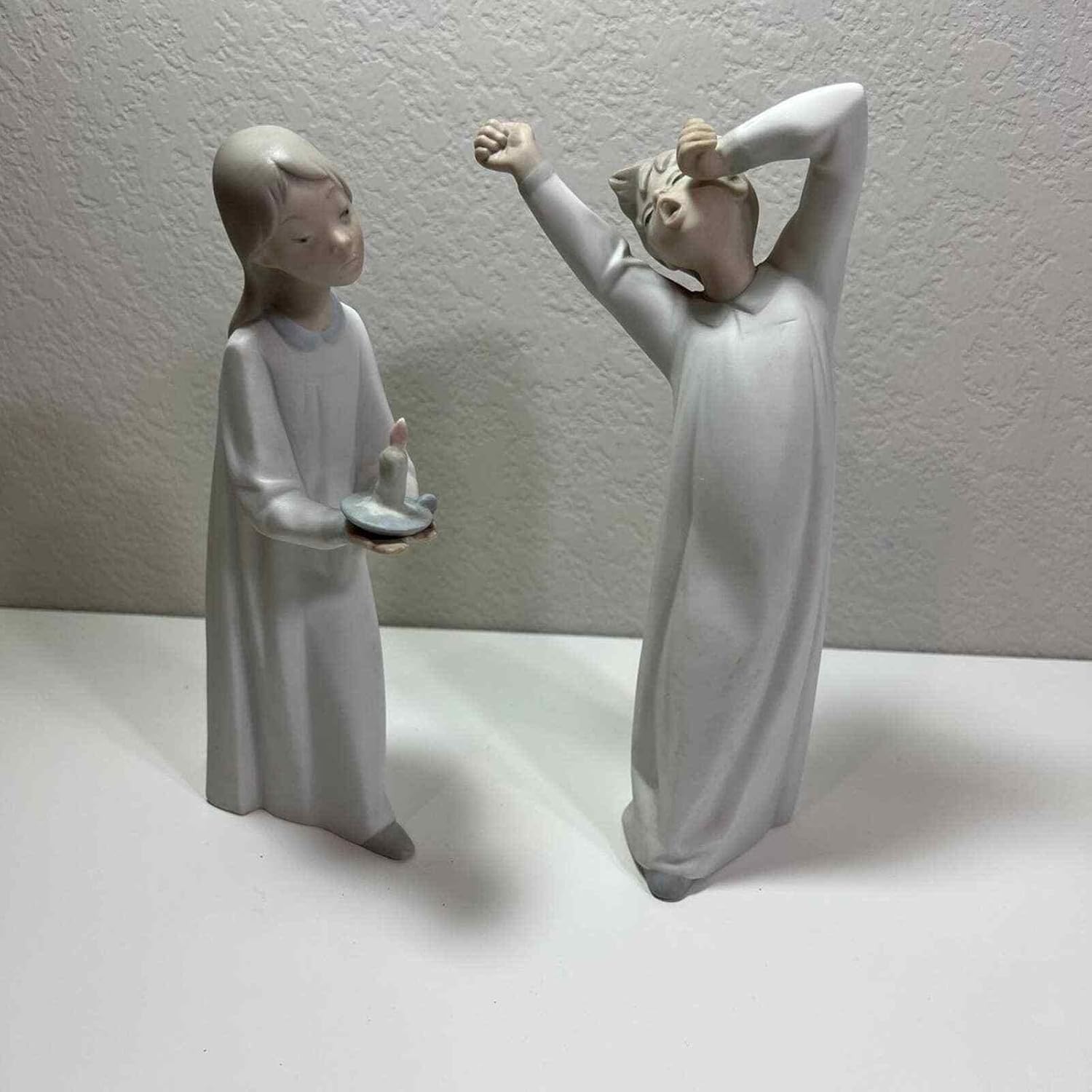 Lladro Yawning Boy Candle Light Girl Figurines Nao Porcelain Compatible with Vintage Childhood