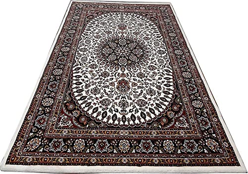 Image of New Kashmiri Design Silk Carpets for Living Room Bedroom Drawing Room Guest Room Hall 4 Feet x 6 Feet Ivory Colour
