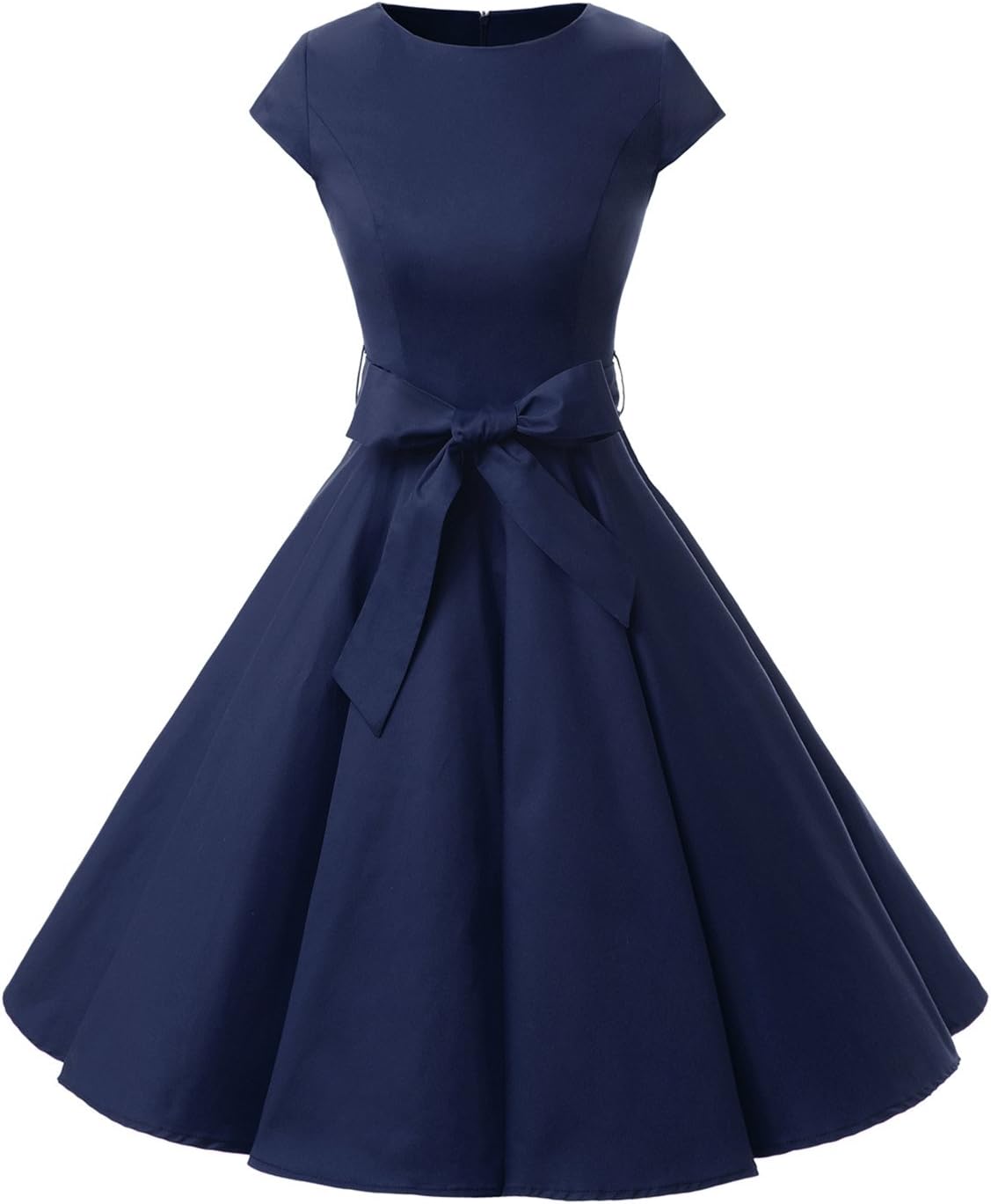 Dressystar Women's Vintage Dress for Women 2024 Cocktail Party Retro Rockabilly Formal Prom Dresses Cap-Sleeve 1956LD Navy L