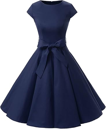 Dressystar Womens Vintage Polka Audrey Dress 1950s Retro Rockabilly A Line Knee Length Prom Cocktail Party Dresses Navy L