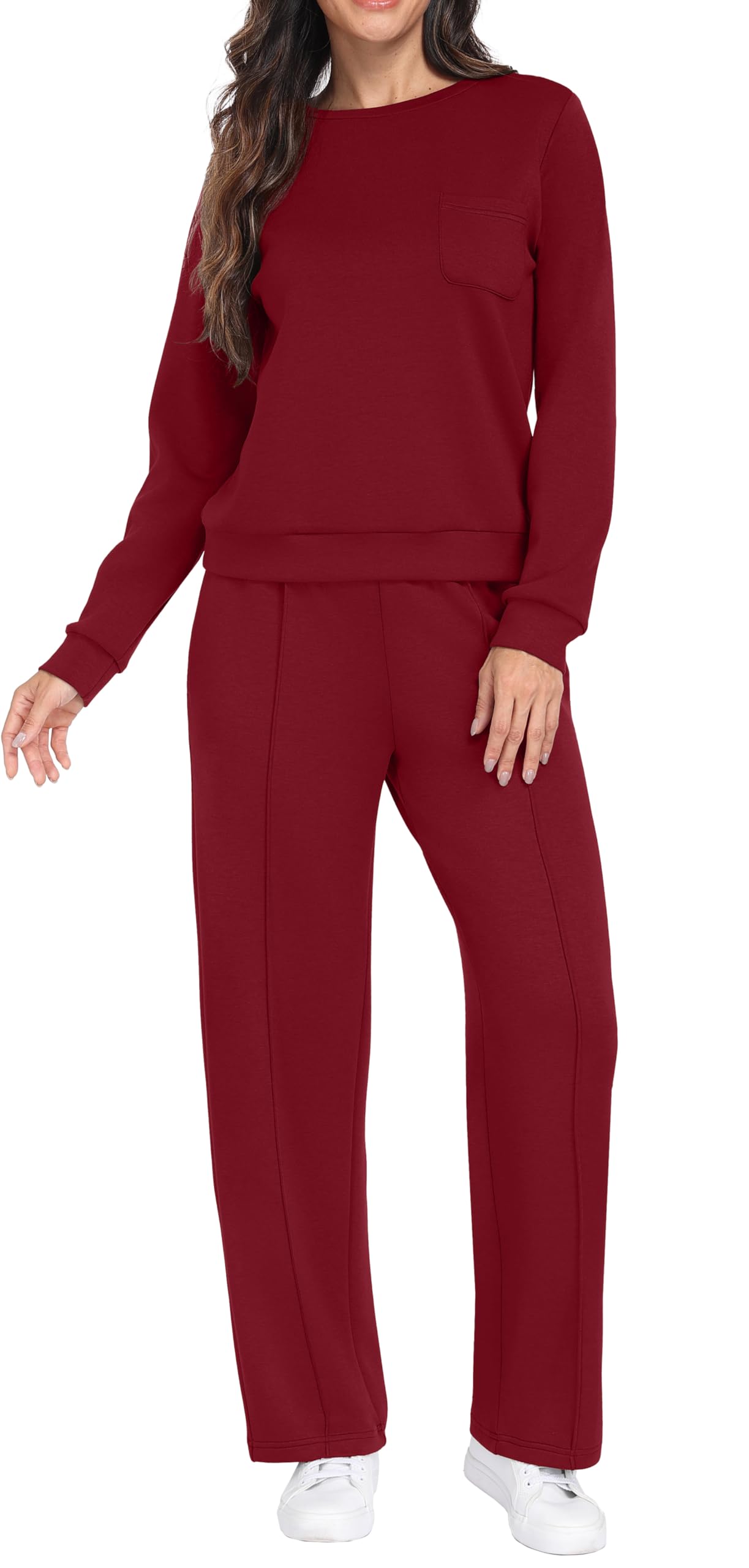 GRECERELLE Tuta da donna, set completo autunnale a maniche lunghe, abbigliamento da salotto per donna, abbigliamento sportivo, casual, girocollo, pullover top e pantaloni da jogging con tasche