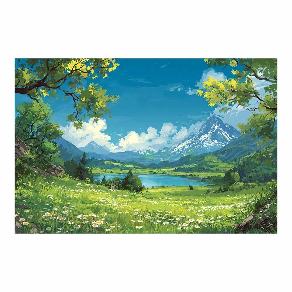 HOQIU Beautiful wall art Mountain Valley Lake canvas artwork for wall, art prints, For living room, bedroom, bathroom, dining room, painting and decor.(Multicolor)-60x80cm Unframed