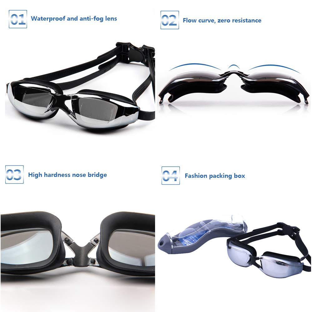 YzoTek Unisex Swimming Goggles - UV 400 Mirrored Swim Glasses, Anti Fog No Leaking Wide View Pool Eyeglass for Men Women - Image 2