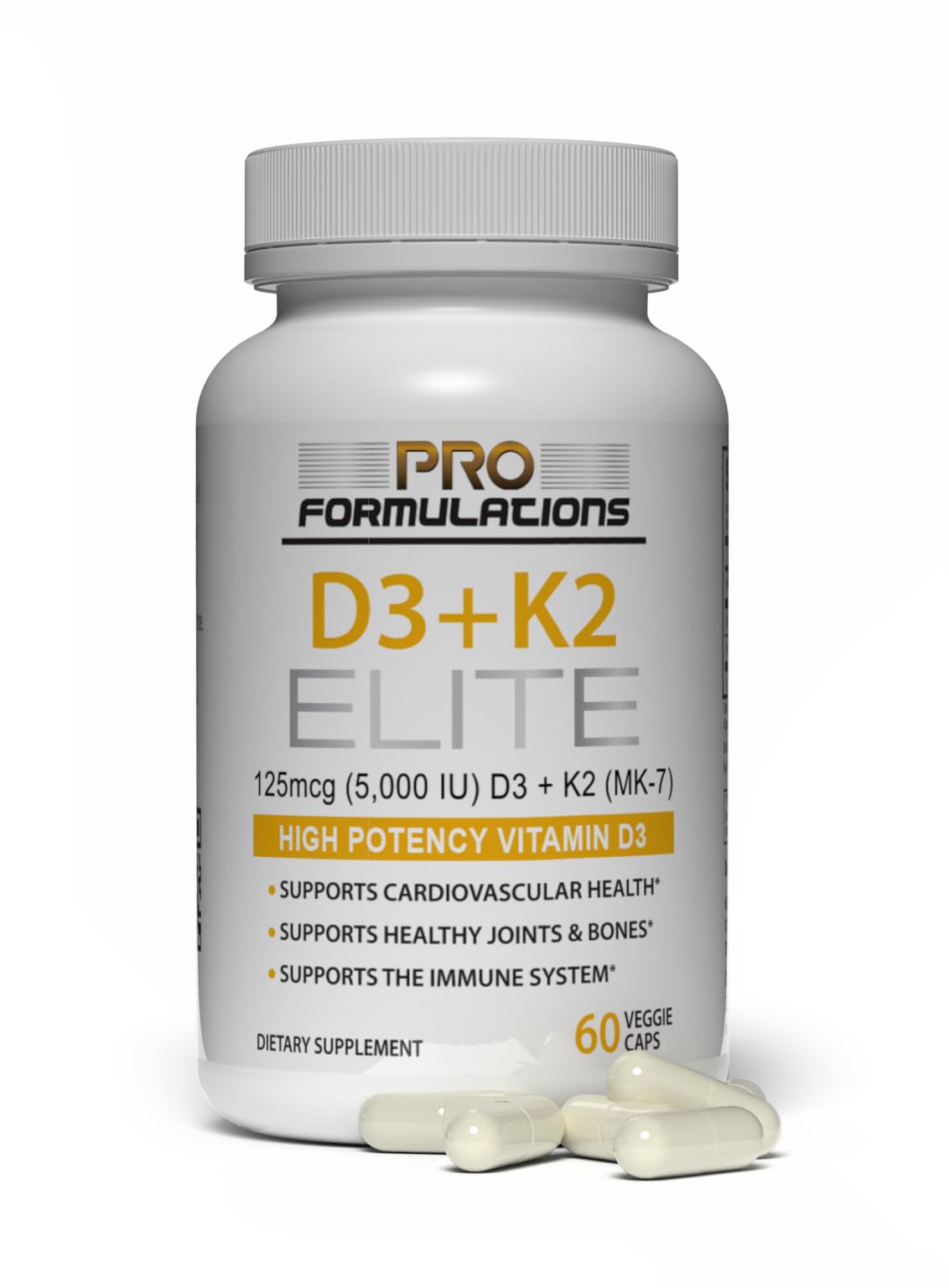 Pro Formulations MD D3 + K2 Elite – Vitamin D3 + Vitamin K2 – 60 Day Supply – High-Potency, Bioavailable MK-7