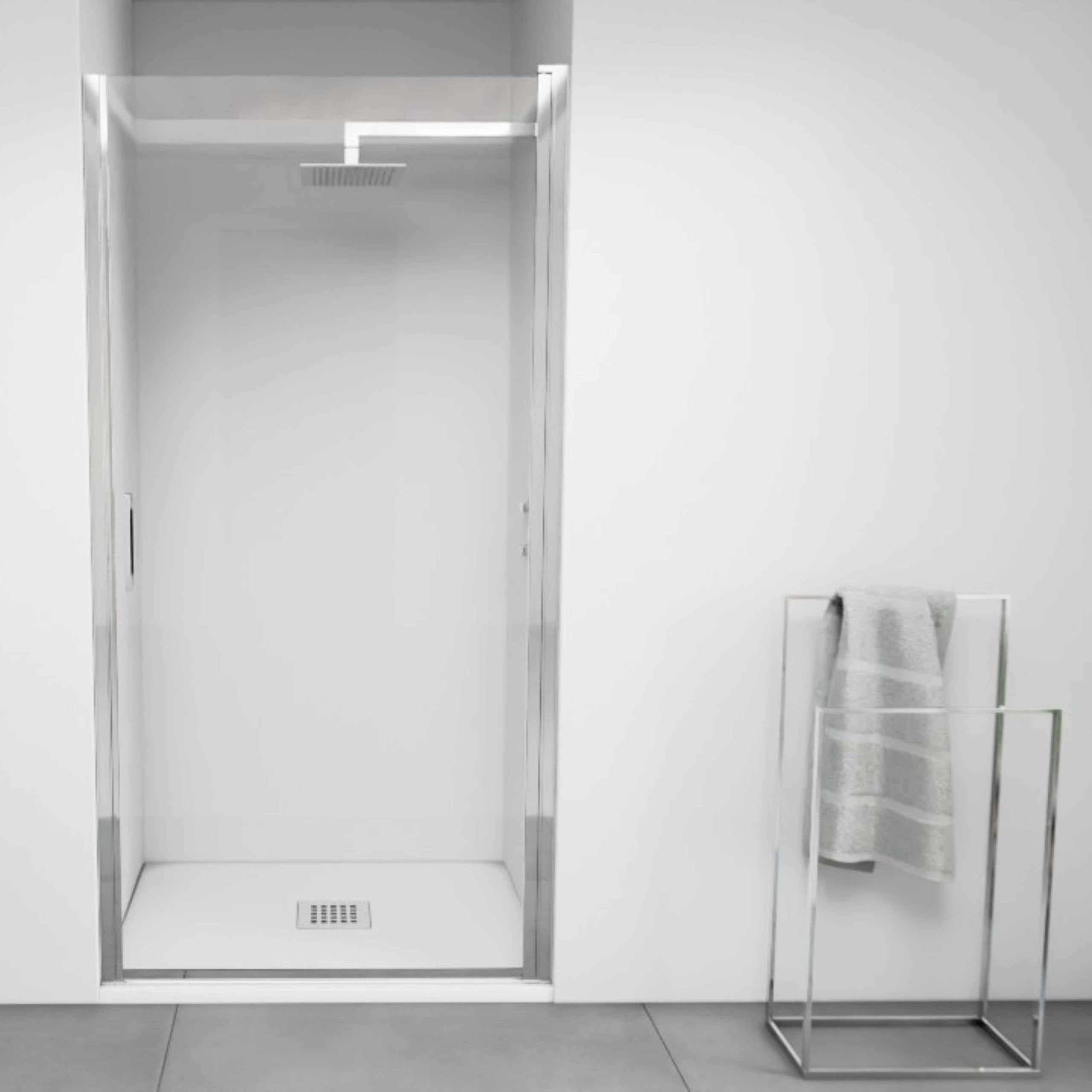 BELLOBATH - Mampara de Ducha Puerta Abatible Reversible - Vidrio Transparente 6 mm Antical - Sin Perfilería Inferior - Plata Brillo - Ancho adaptable 66-69 cm
