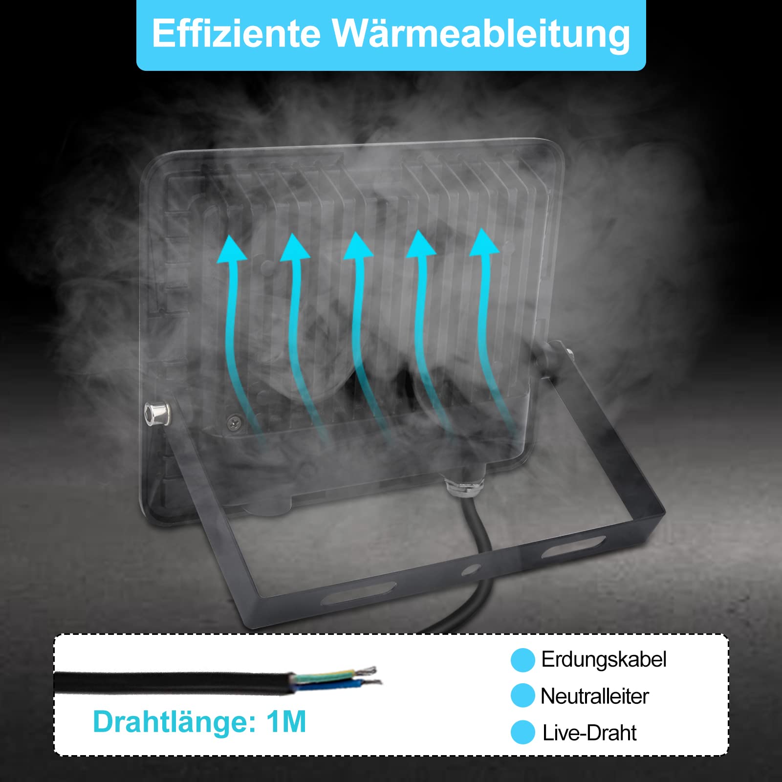 Lospitch LED Strahler, 100W Scheinwerfer Superhell 8500LM 6000K Kaltweiß Außenleuchte, Flutlicht IP66 Wasserdicht Außenstrahler für Garten, Auffahrt (Kein Stecker)