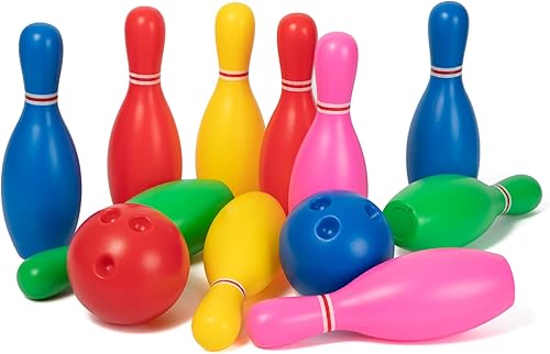 Liberry Juego de bolos de juguete para niños de 2, 3, 4, 5 años, incluye 10 pines de plástico y 2 bolas, juegos de actividades para interiores y